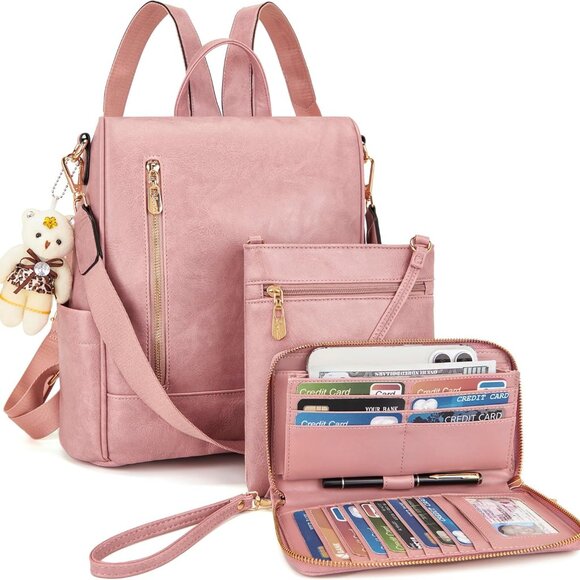 Accessories - Luxury Vegan Leather 3-Piece Backpack Purse Set - Travel Stylishly and Securely